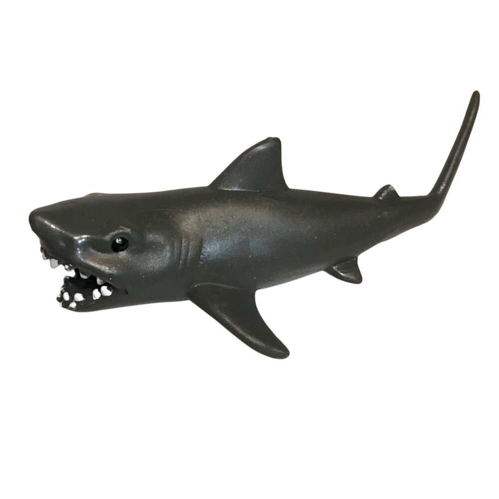 Plastic Toy Shark Figurine  Lifelike Grey Teeth 4.5"